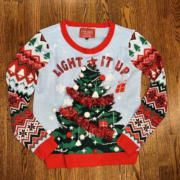 Ugly Christmas Sweater Light it Up Sz M NWOT Christmas tree Tinsel - Picture 7 of 11